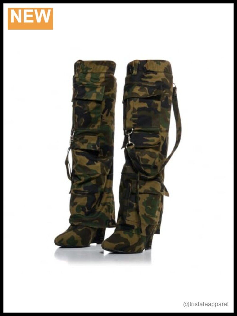 Camo Knee High Boots Pointed Toe Stiletto Heels Pull-On Tall Boots Women's